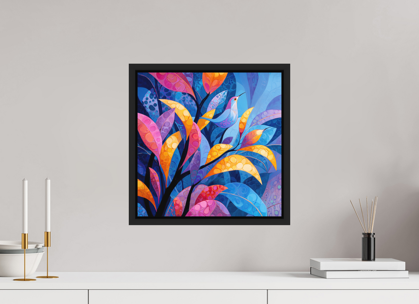 15 x 15″, Photo Print on Aluminum Backing with boarder Tropical Bird