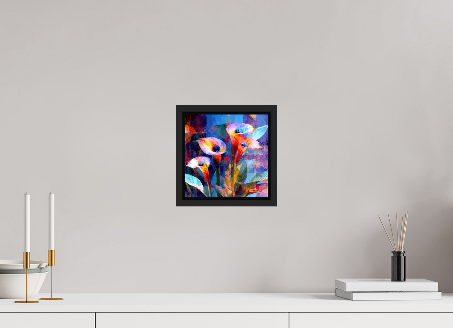 8 x 8″, Fine Art Print on Aluminum Dibond with Boarder Abstract Calla Lily Flowers