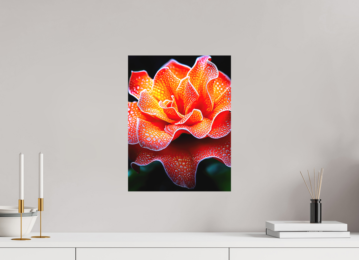 12 x 16″, Textile on Canvas Orange Flower