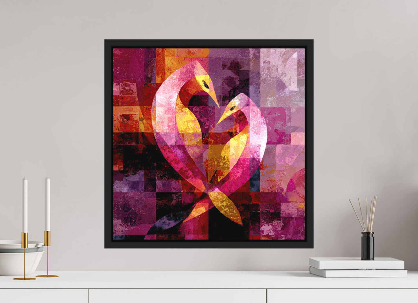 20 x 20″, Photo Print on Aluminum Backing with boarder Love Birds