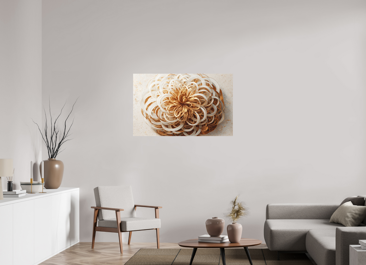 44.7 x 28″, Photo Print on Aluminum Backing Abstract Gold Flower