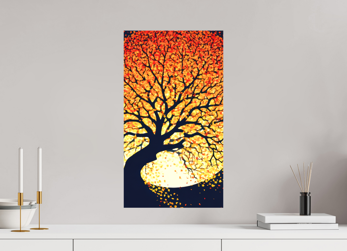12 x 21.7″, Textile on Canvas Autumn Moon