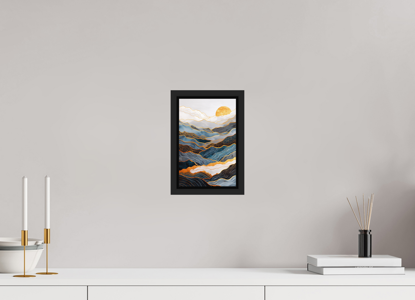 6 x 9.3″, Fine Art Print on Aluminum Dibond with Boarder Abstract Art Deco Mountains