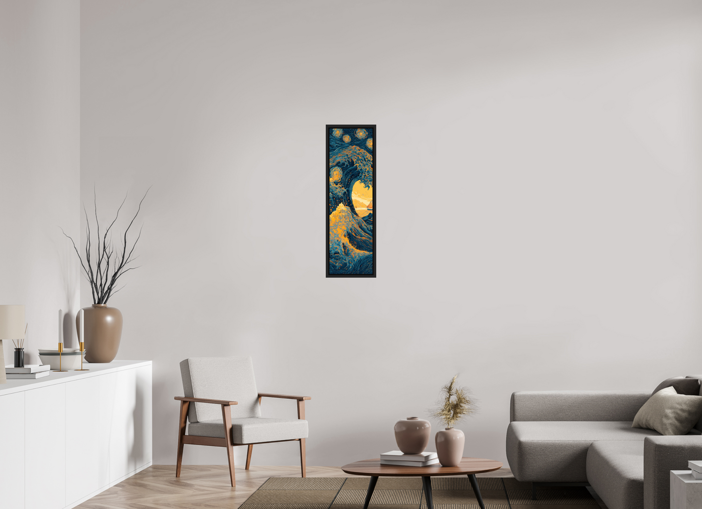 10 x 33.9″, Fine Art Print on Aluminum Dibond with Boarder Starry Night Tidal Wave