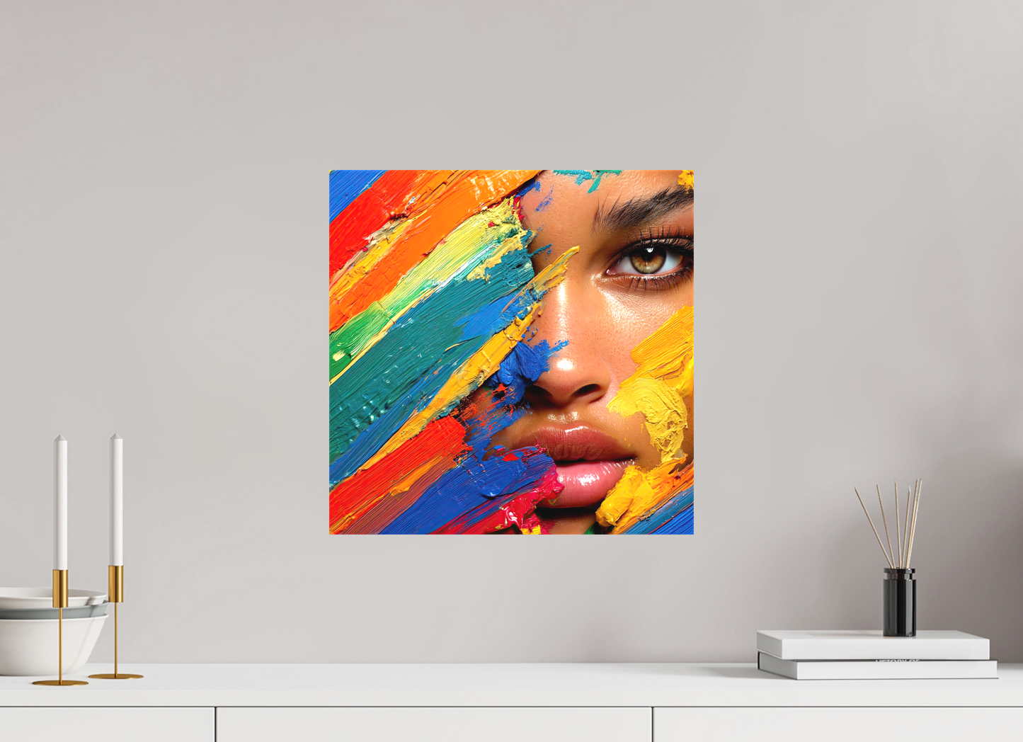 15 x 15″, Textile on Canvas Paintress