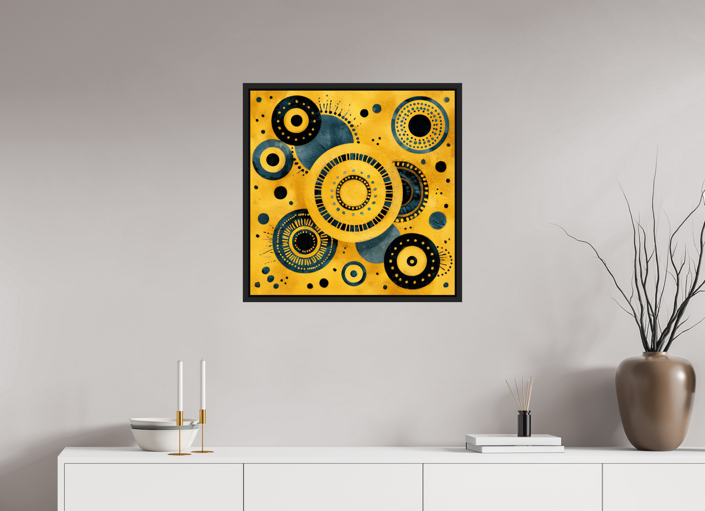 25 x 25″, Fine Art Print on Aluminum Dibond with Boarder Yellow & Blue