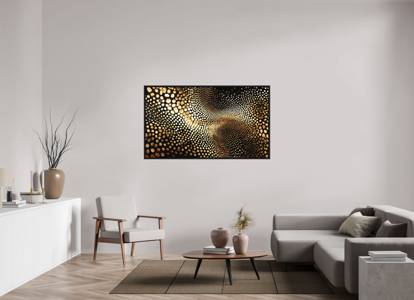 61.1 x 35″, Photo Print on Aluminum Backing with boarder Gold Dot Wave