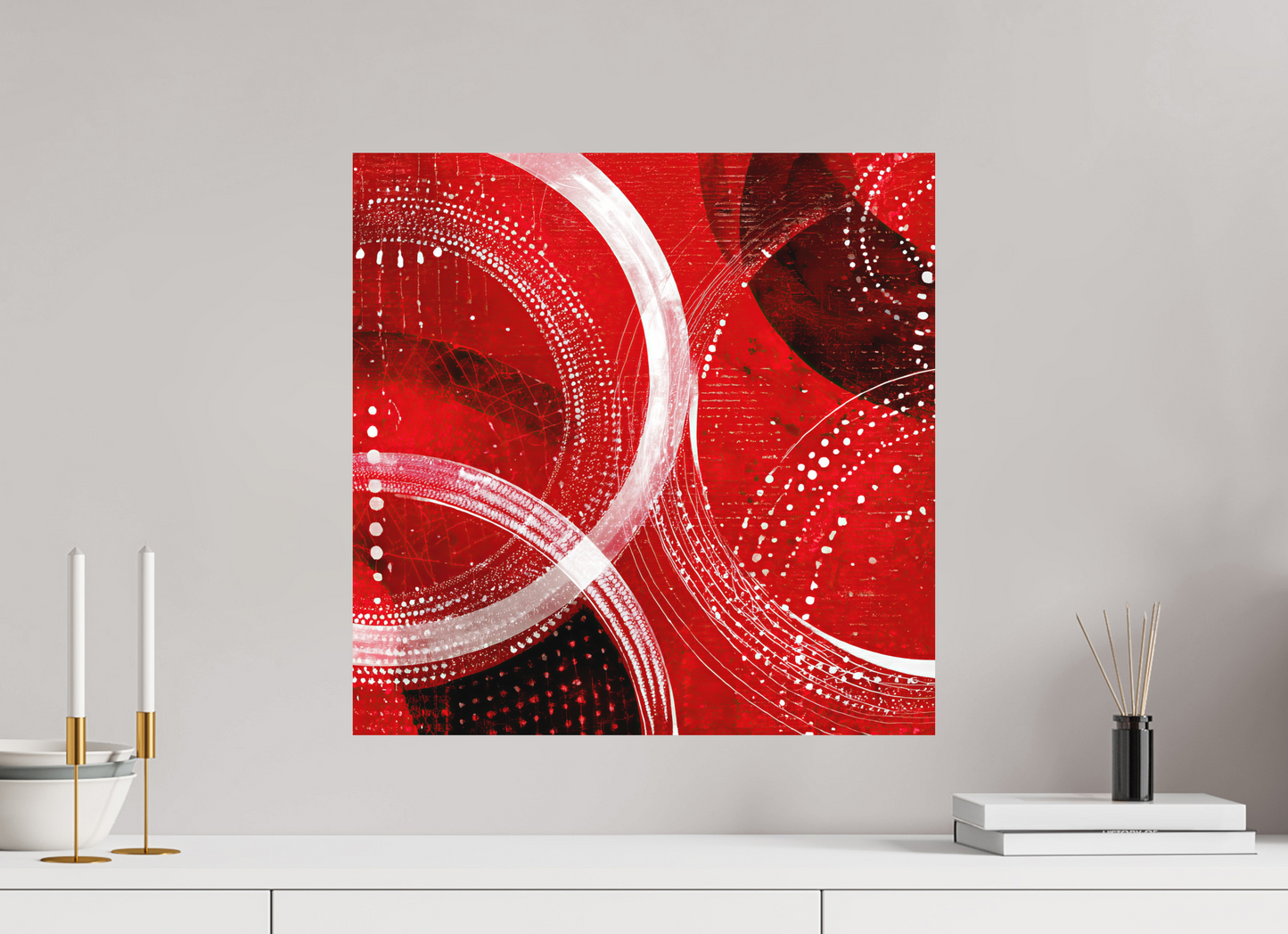 20 x 20″, Photo Print on Aluminum Backing Red & White