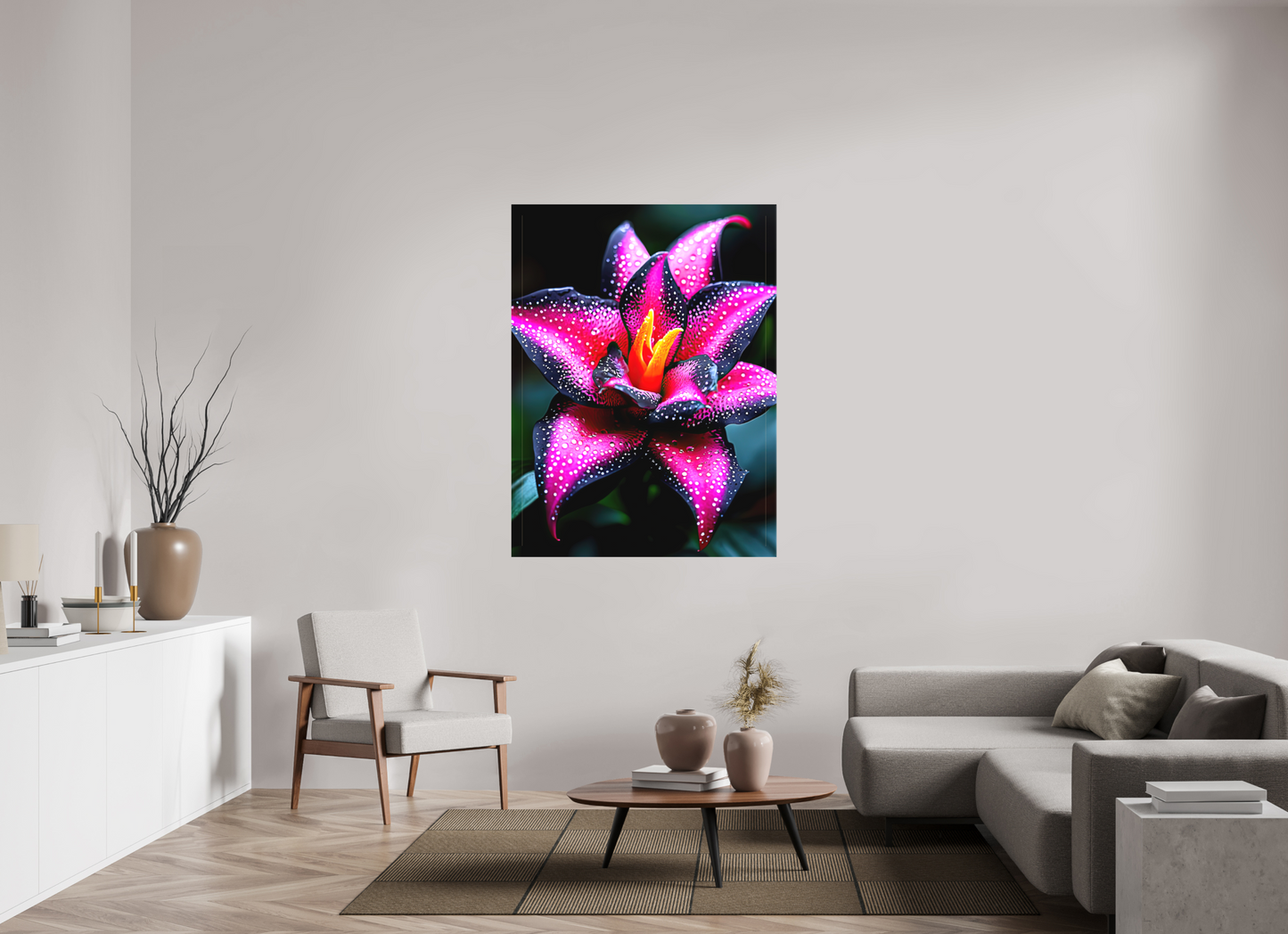 42 x 56″, Textile on Canvas Pink Poison Flower
