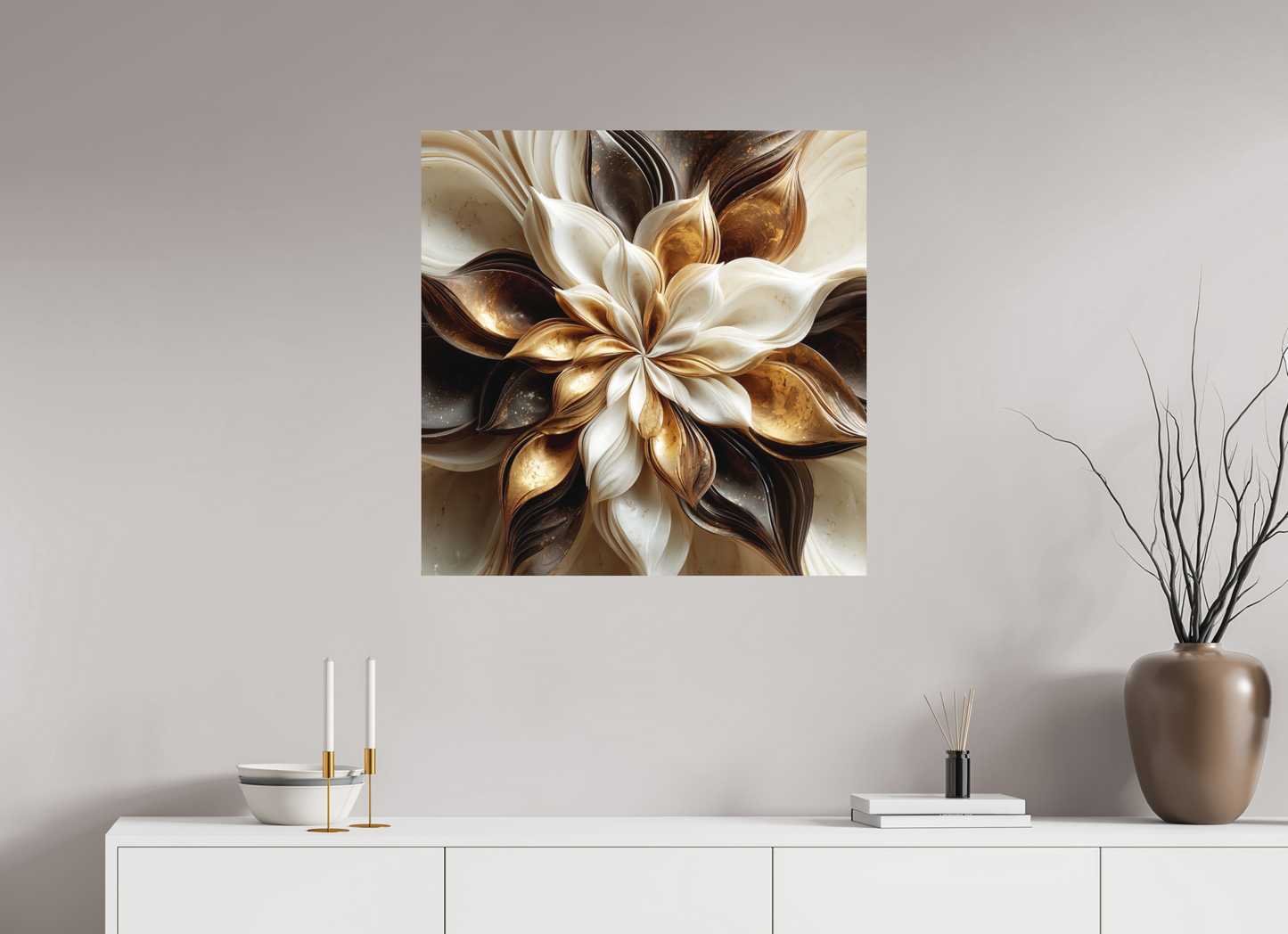30 x 30″, Photo Print on Aluminum Backing Coffee Marble Flower