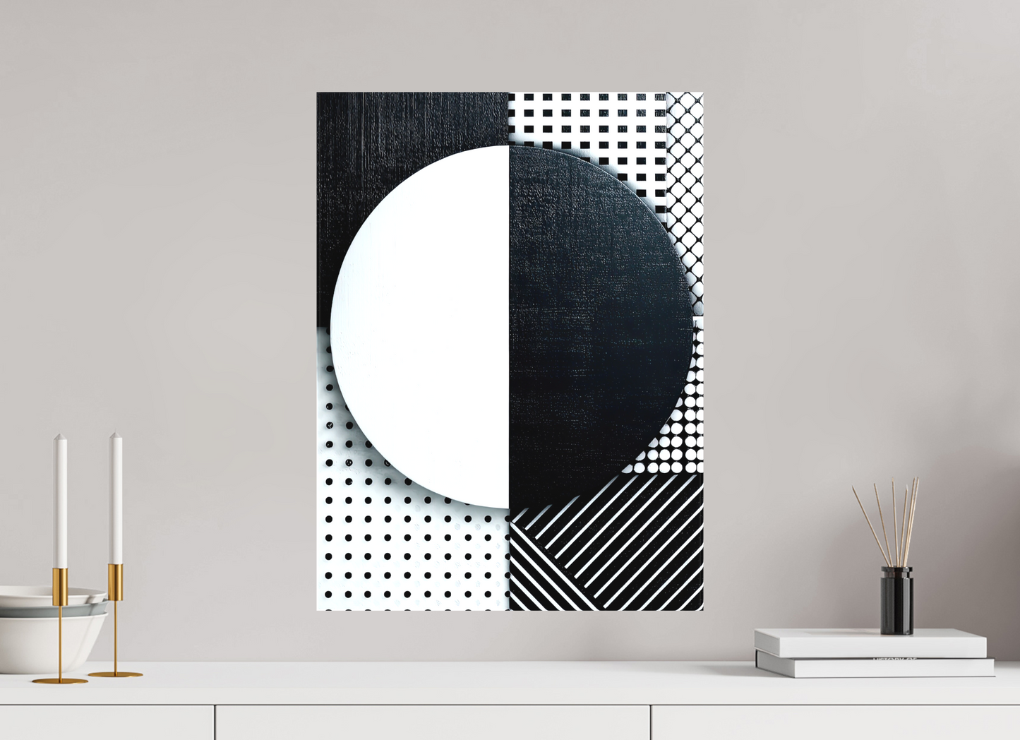 16 x 21.5″, Textile on Canvas Black & White 3