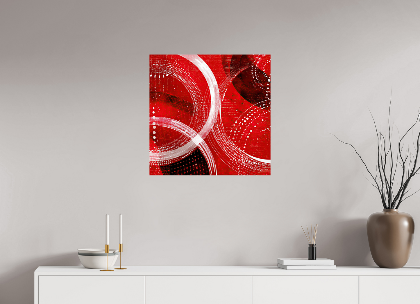 25 x 25″, Fine Art Print On Aluminum Dibond Red & White