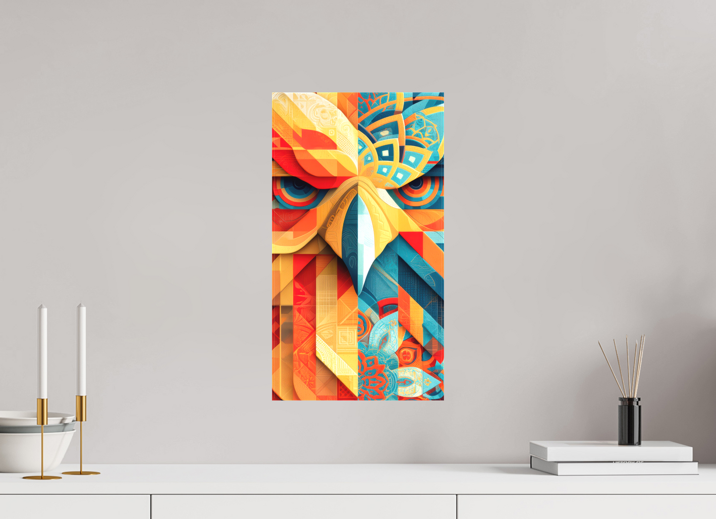 10 x 18.2″, Textile on Canvas Abstract Warm & Cold Eagle