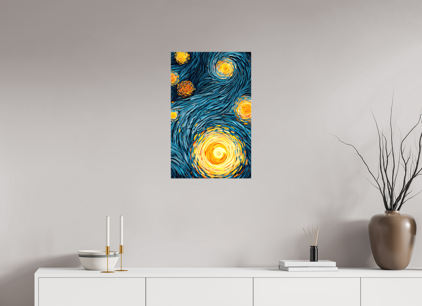 16 x 25.4″, Glossy Canvas Abstract Blue & Yellow Swirls 2