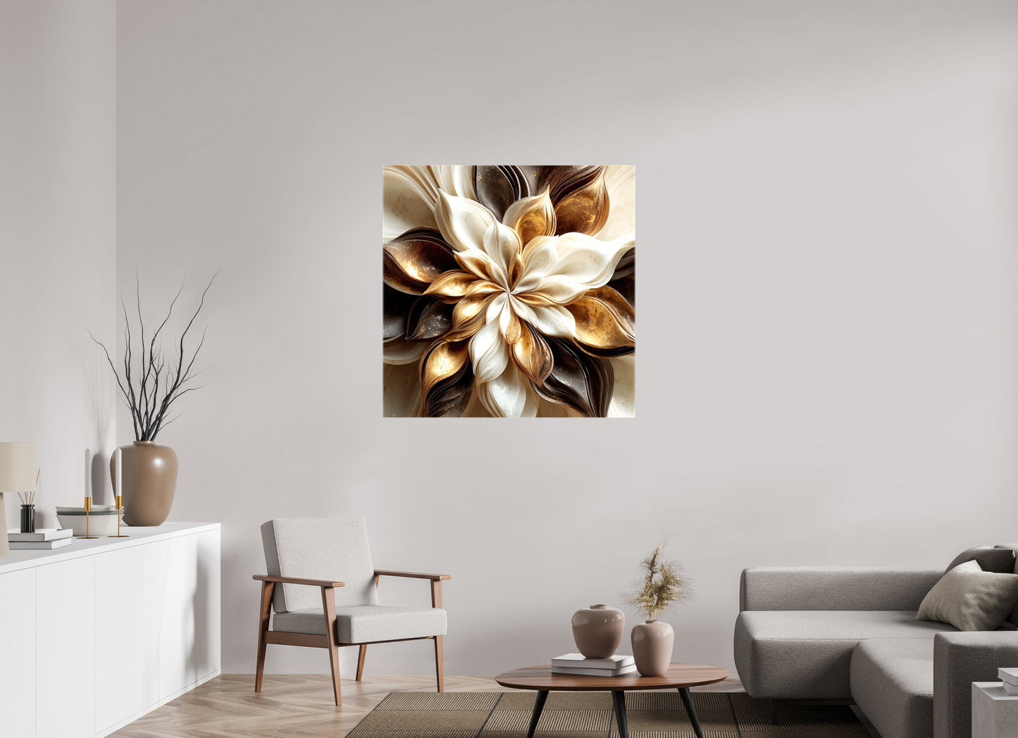 40 x 40″, Glossy Canvas Coffee Marble Flower