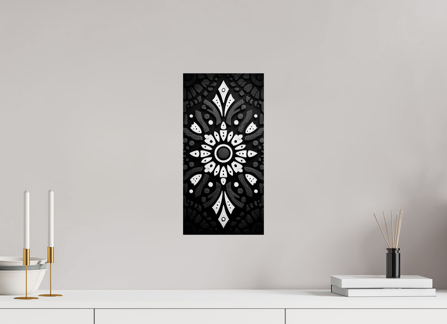 8 x 16″, Fine Art Print On Aluminum Dibond Black & White Tribal 1
