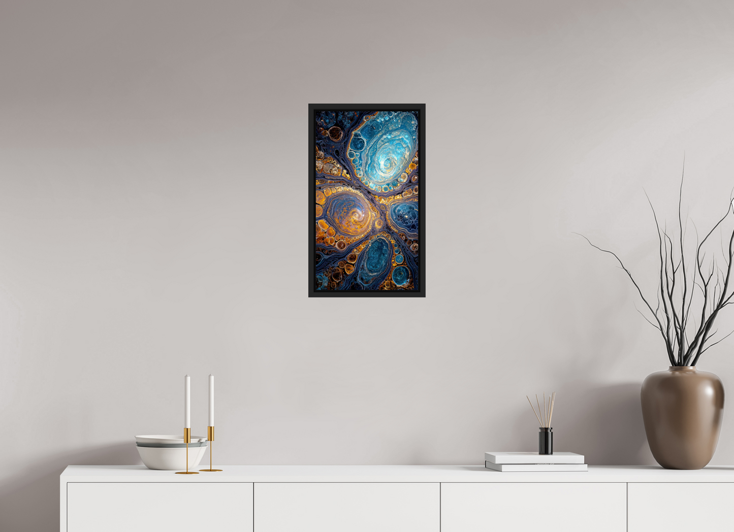 12 x 21″, Fine Art Print on Aluminum Dibond with Boarder Abstract Geode