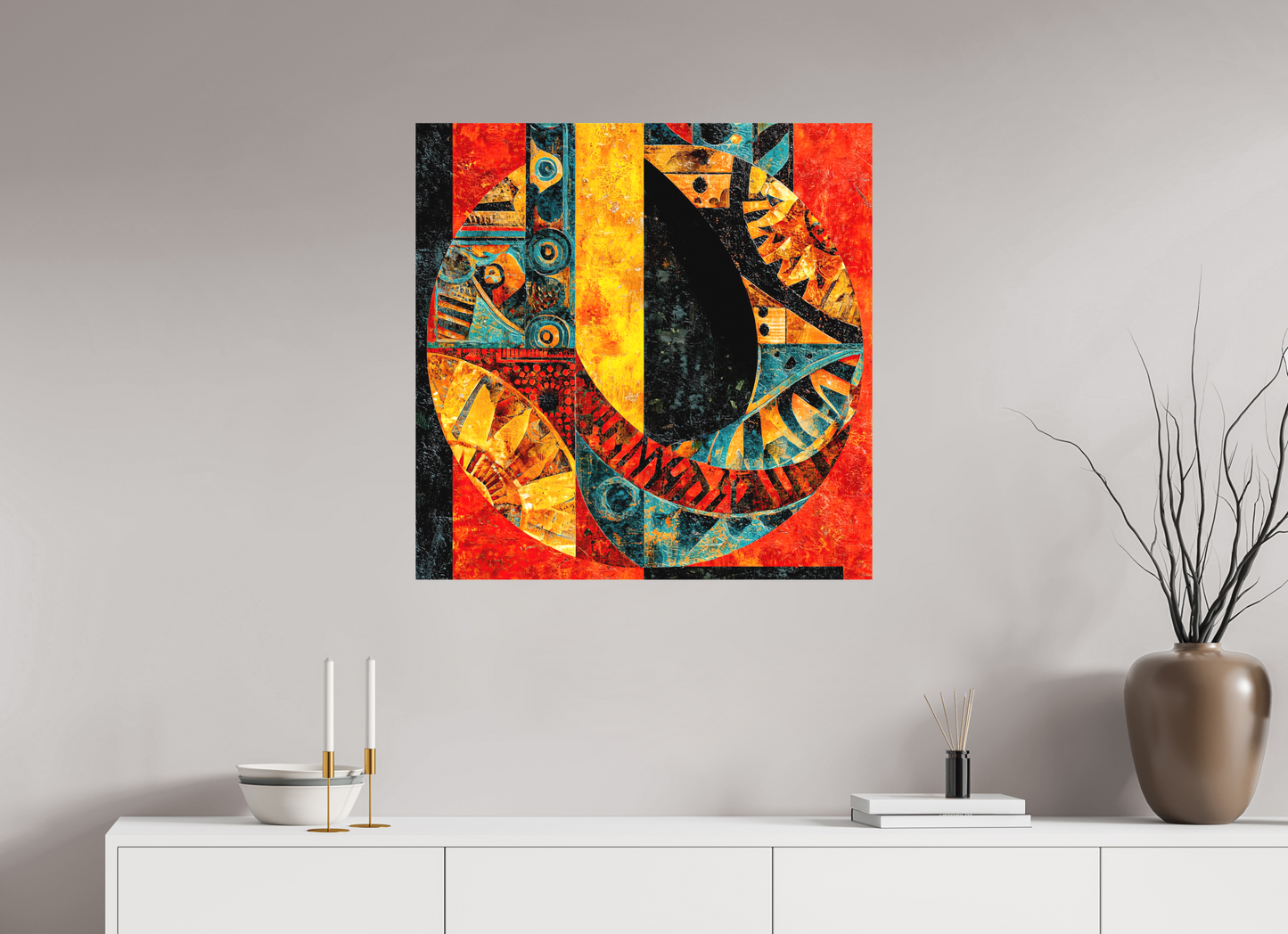 30 x 30″, Textile on Canvas Tribal Circle 1