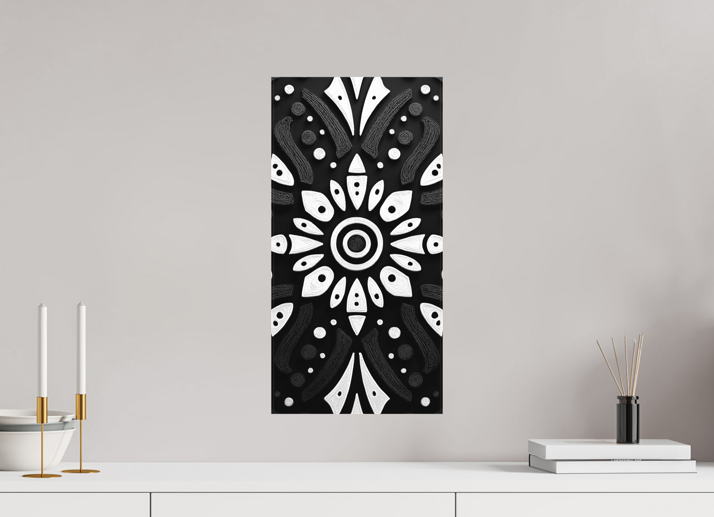 10 x 20″, Textile on Canvas Black & White Tribal 3