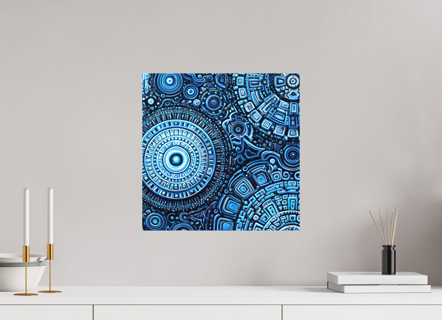 15 x 15″, Textile on Canvas Ancient Blue