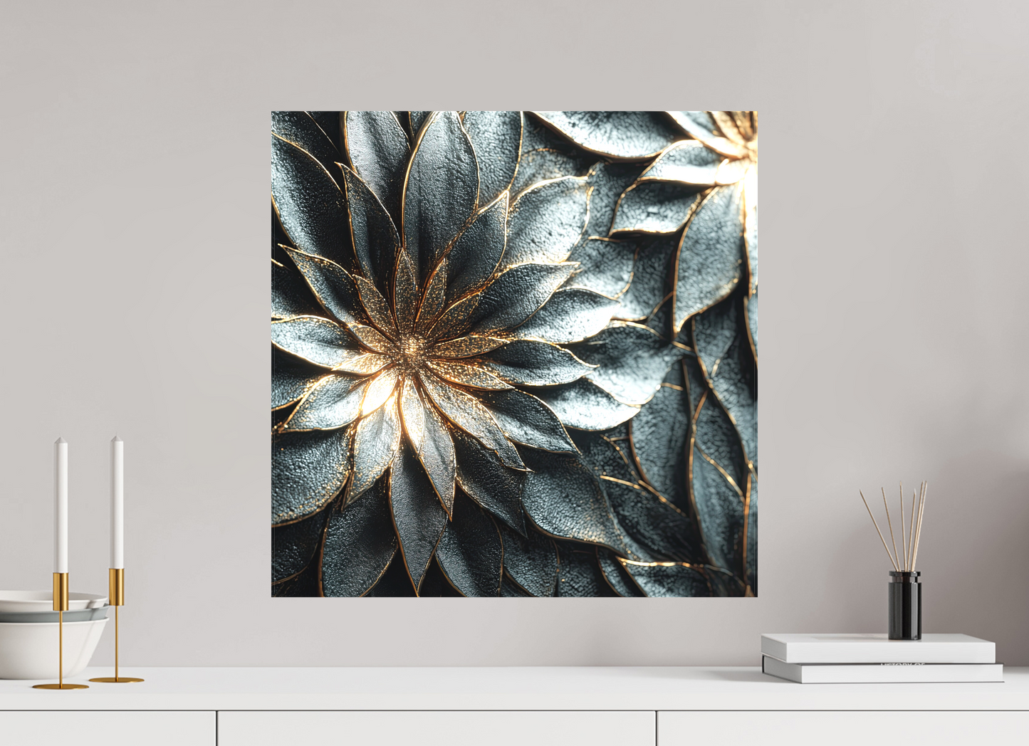 20 x 20″, Textile on Canvas Modern Flowers