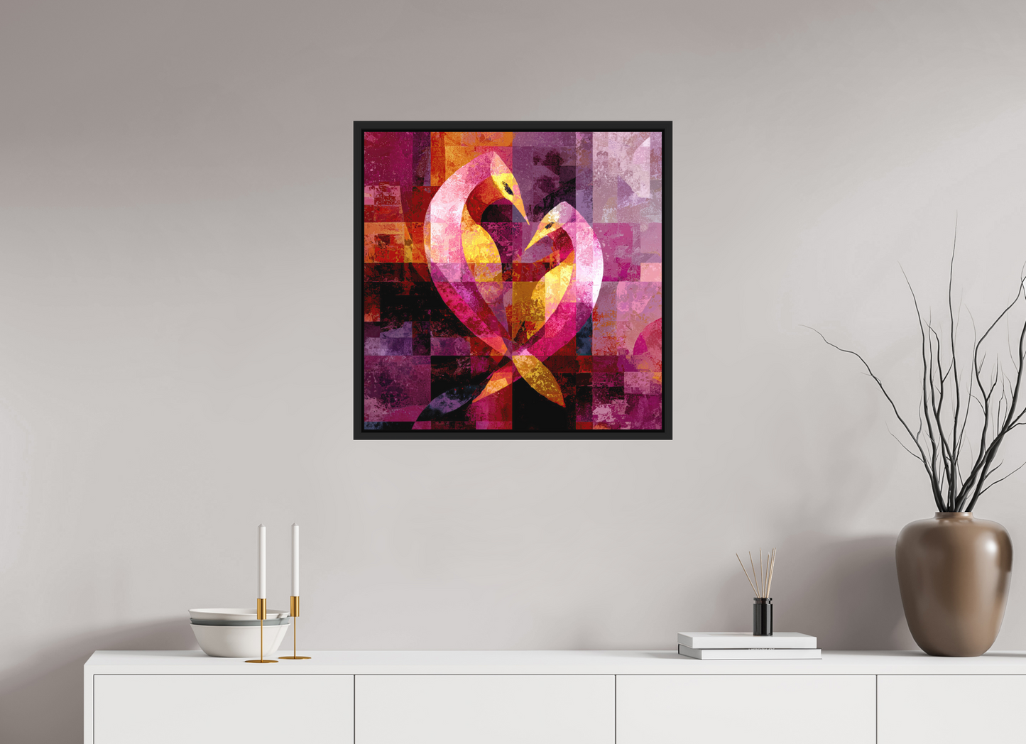 25 x 25″, Photo Print on Aluminum Backing with boarder Love Birds