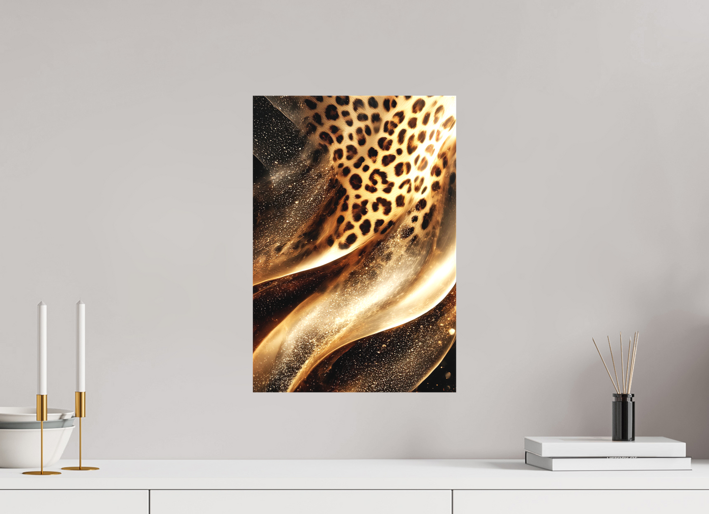 12 x 17.7″, Textile on Canvas Leopard Swirl