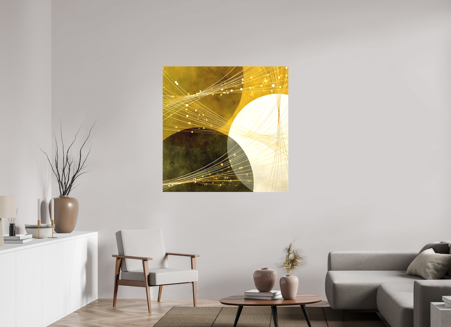45 x 45″, Textile on Canvas Lime Circles