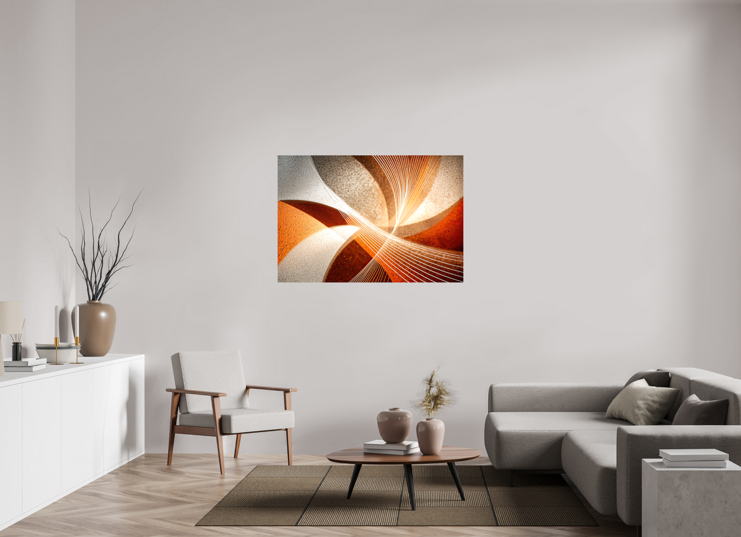 51.2 x 35″, Glossy Canvas Orange & White Swirl