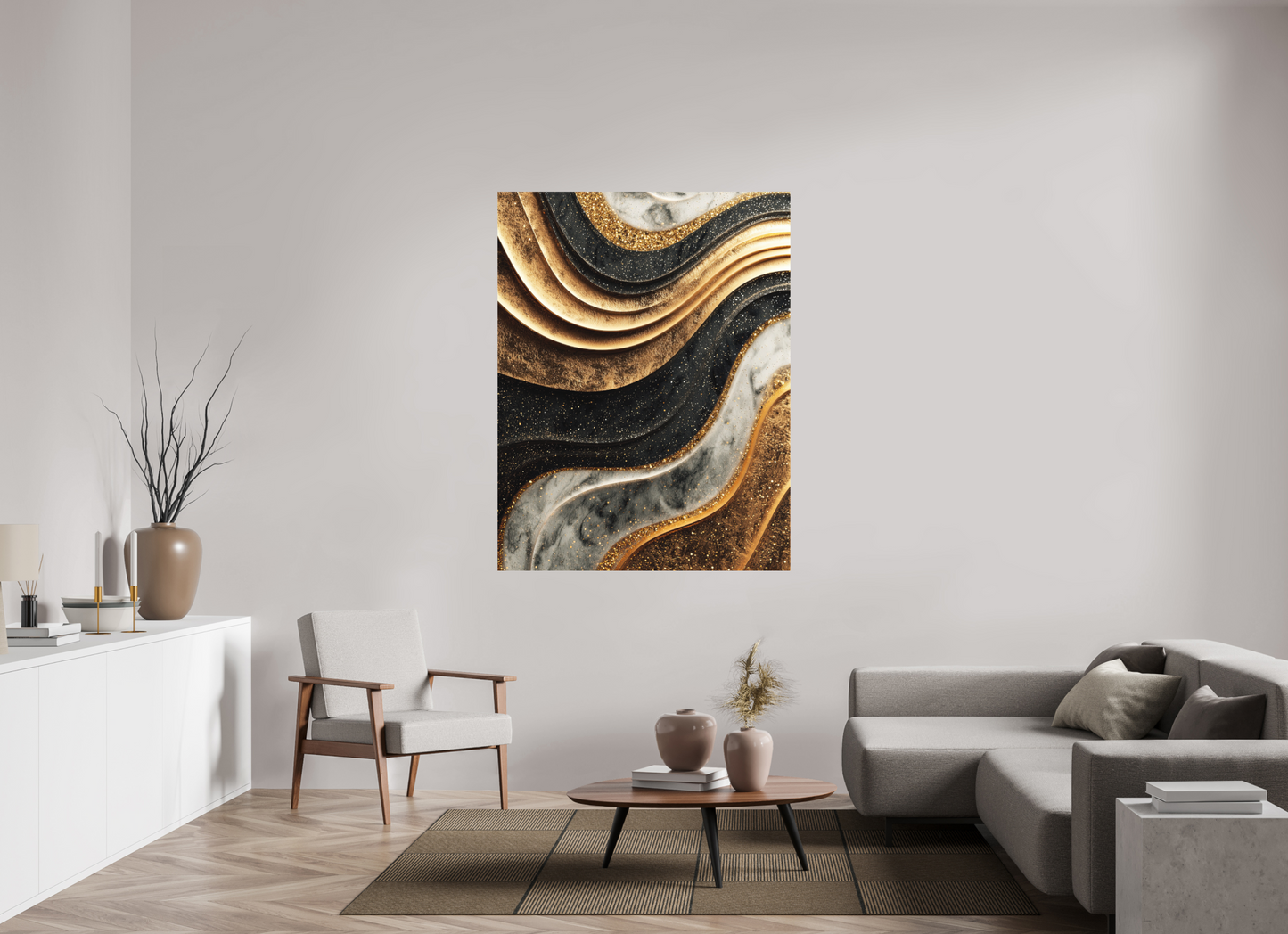 47 x 60.9″, Photo Print on Aluminum Backing Gold Marble Swirl