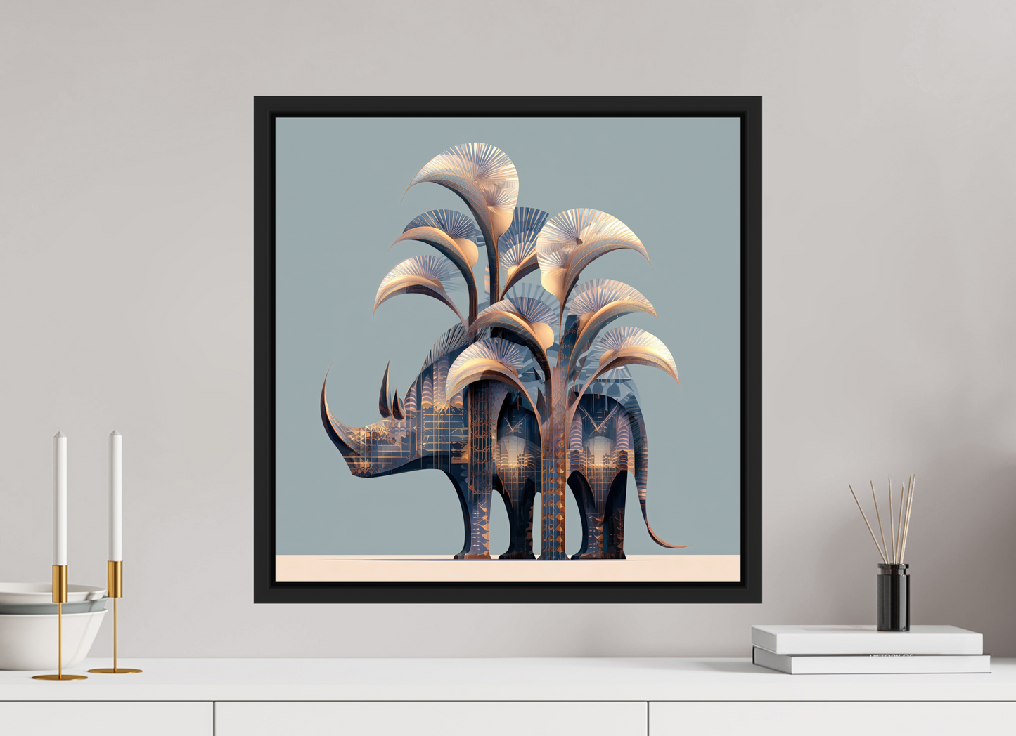 20 x 20″, Fine Art Print on Aluminum Dibond with Boarder Abstract Rhino