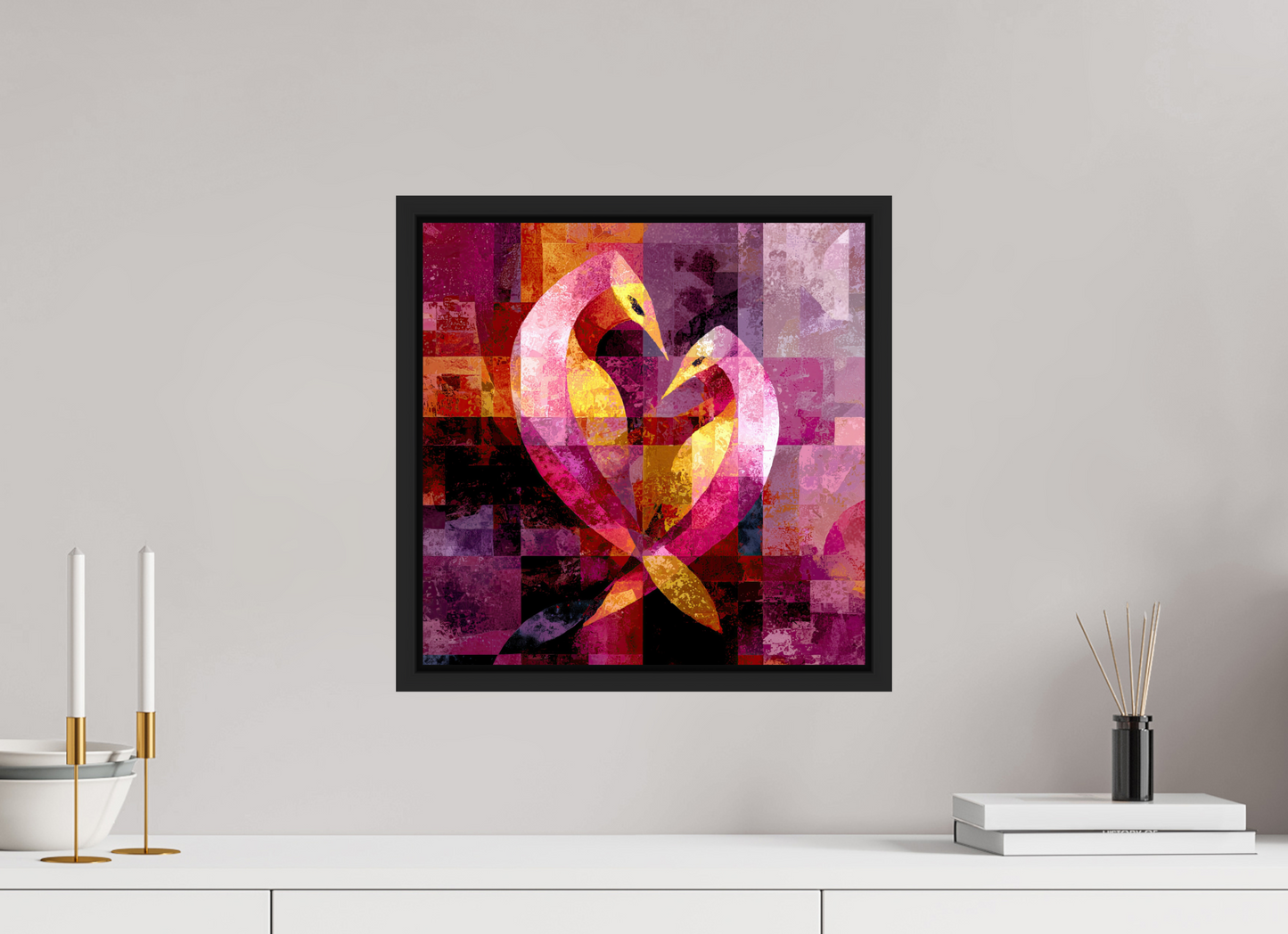 15 x 15″, Fine Art Print on Aluminum Dibond with Boarder Love Birds