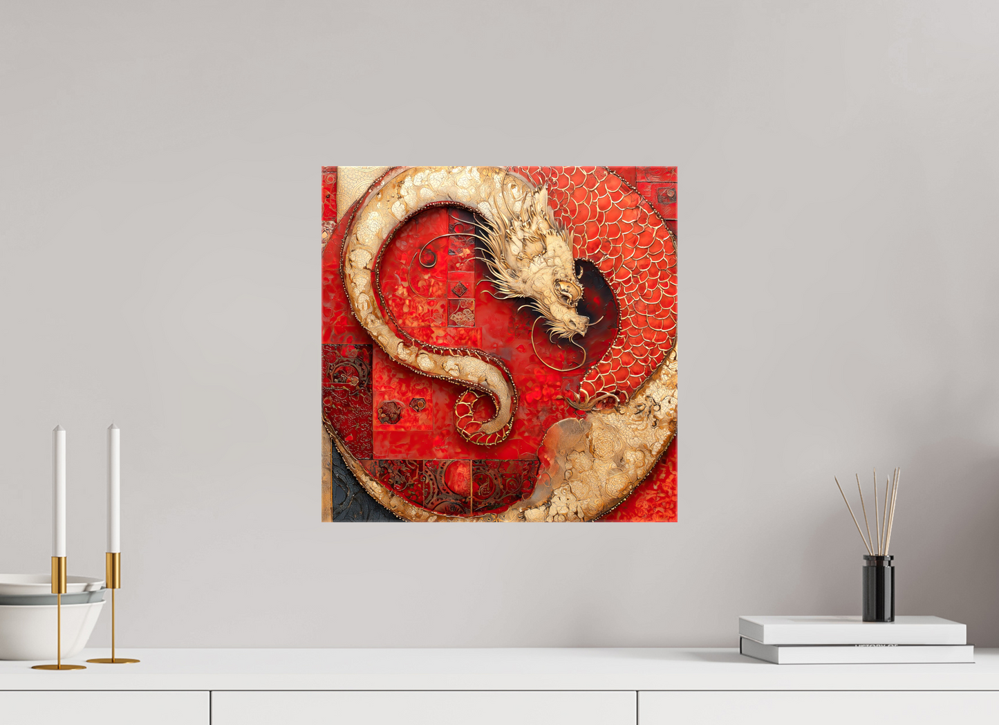 15 x 15″, Glossy Canvas Chinese Dragon