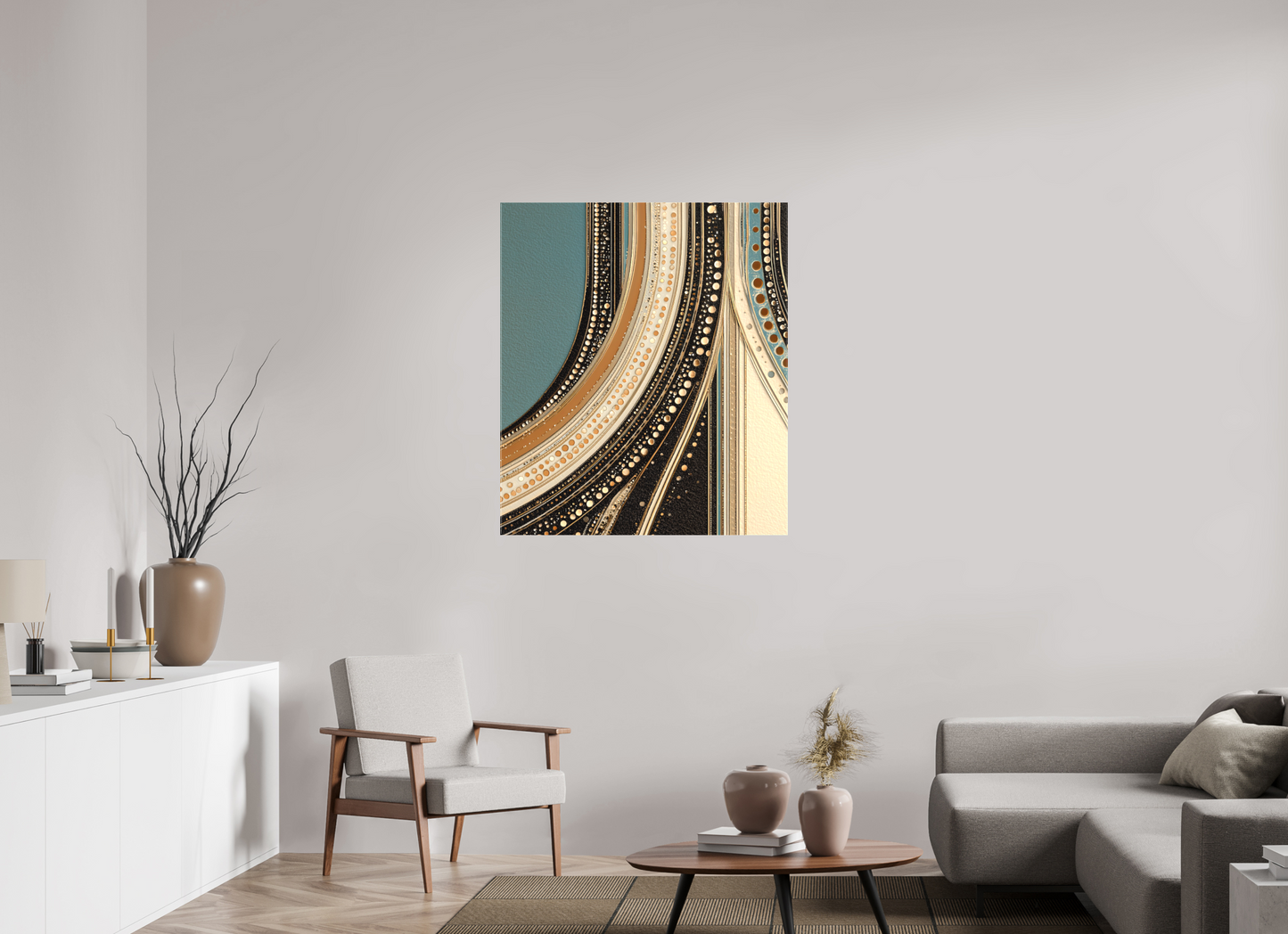 36 x 41.7″, Textile on Canvas Flow