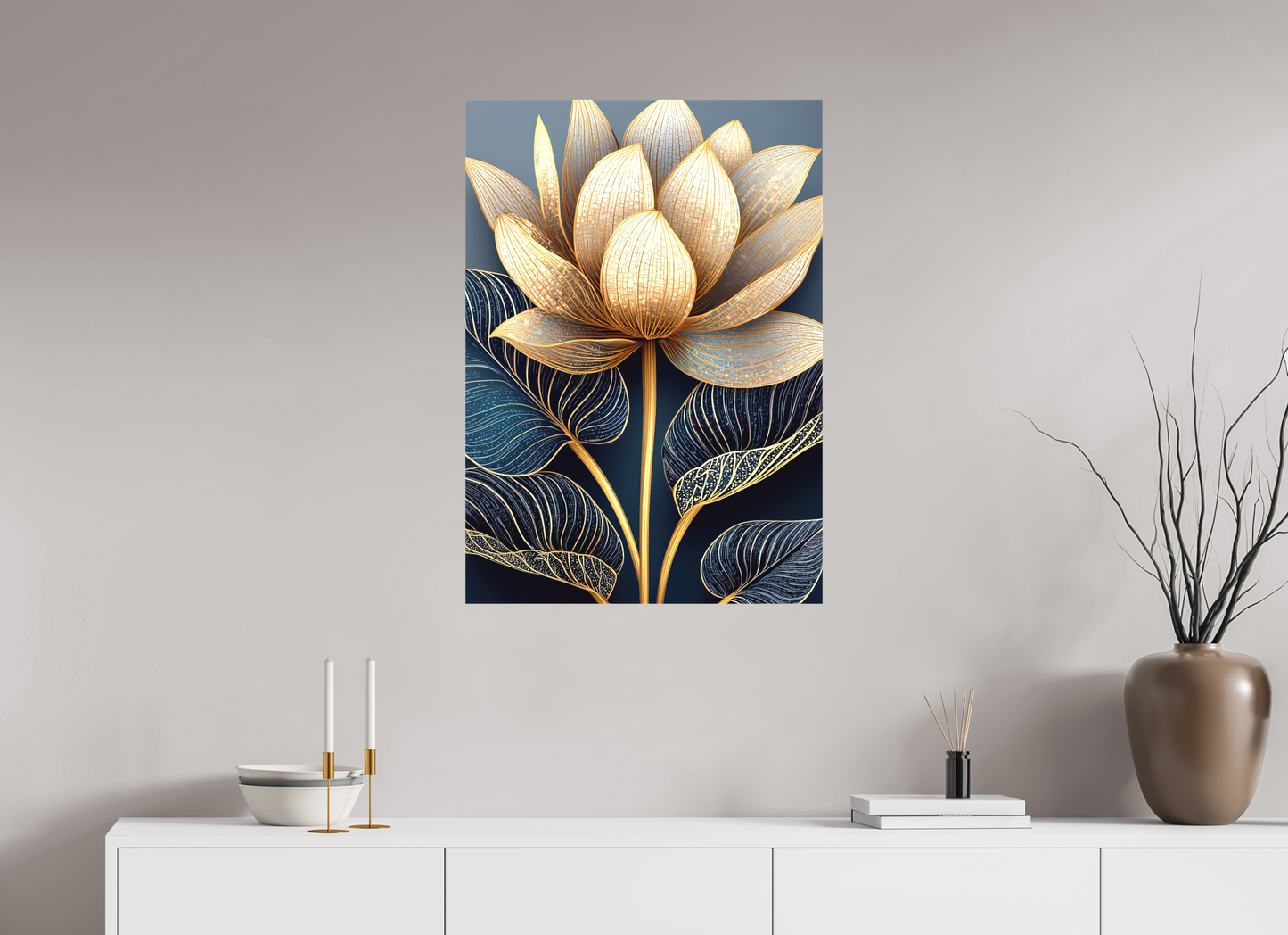 ISO A1 (59,4 x 84,1 cm), Textile on Canvas Art Deco Lotus Flower