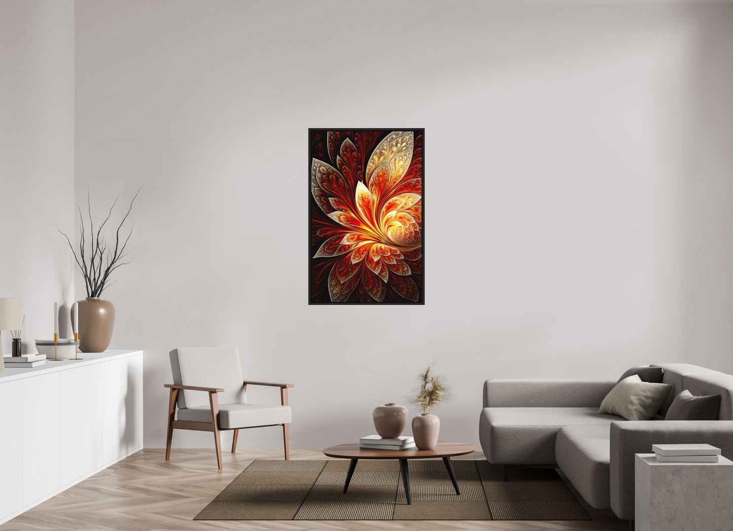 31 x 48″, Photo Print on Aluminum Backing with boarder Abstract Fire Flower