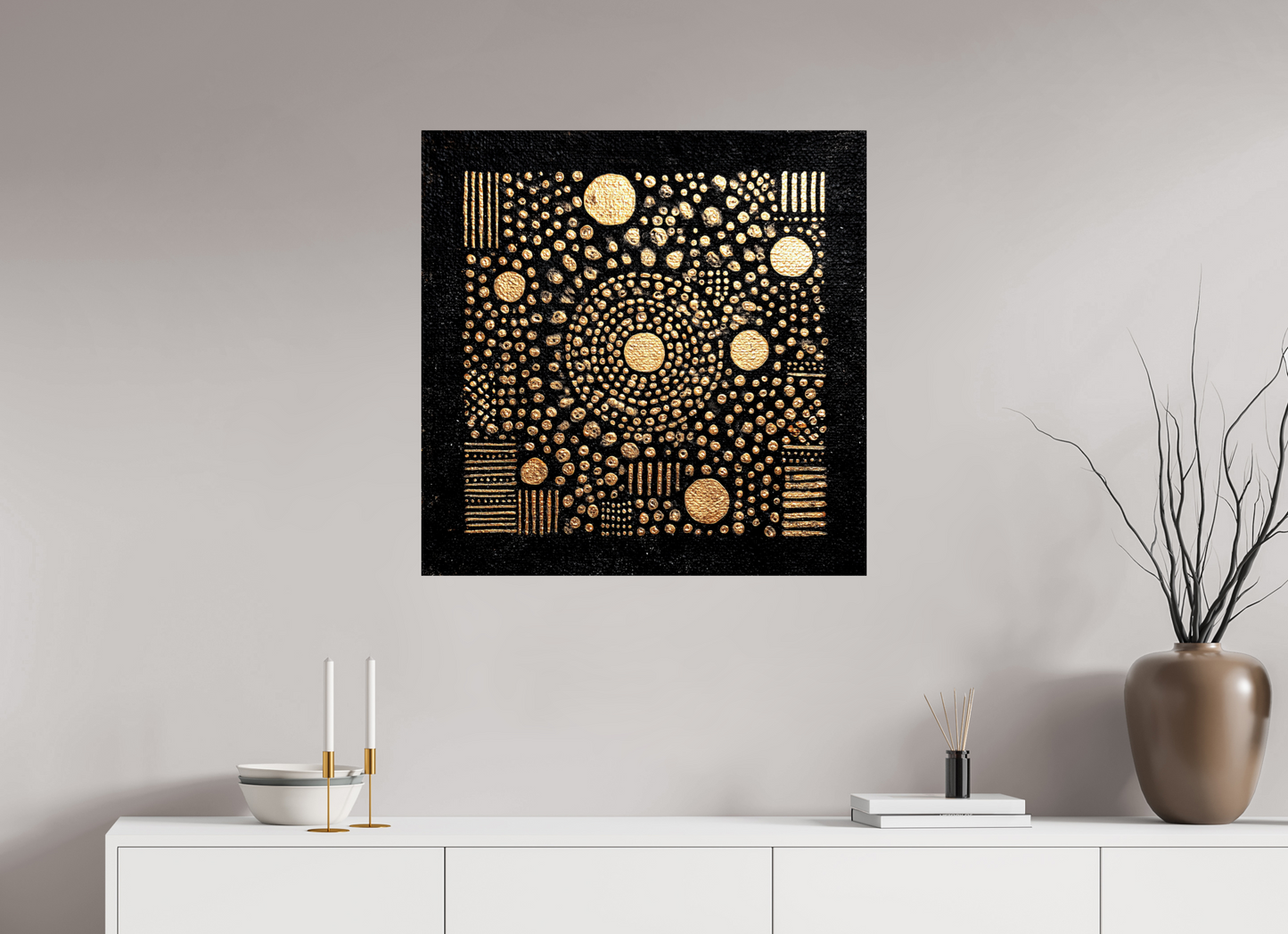 30 x 30″, Fine Art Print On Aluminum Dibond Gold QR