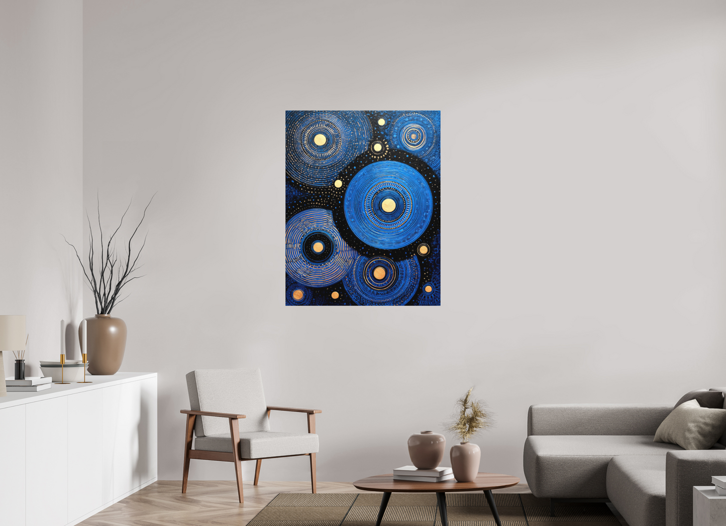 35 x 44.1″, Photo Print on Aluminum Backing Blue Circles