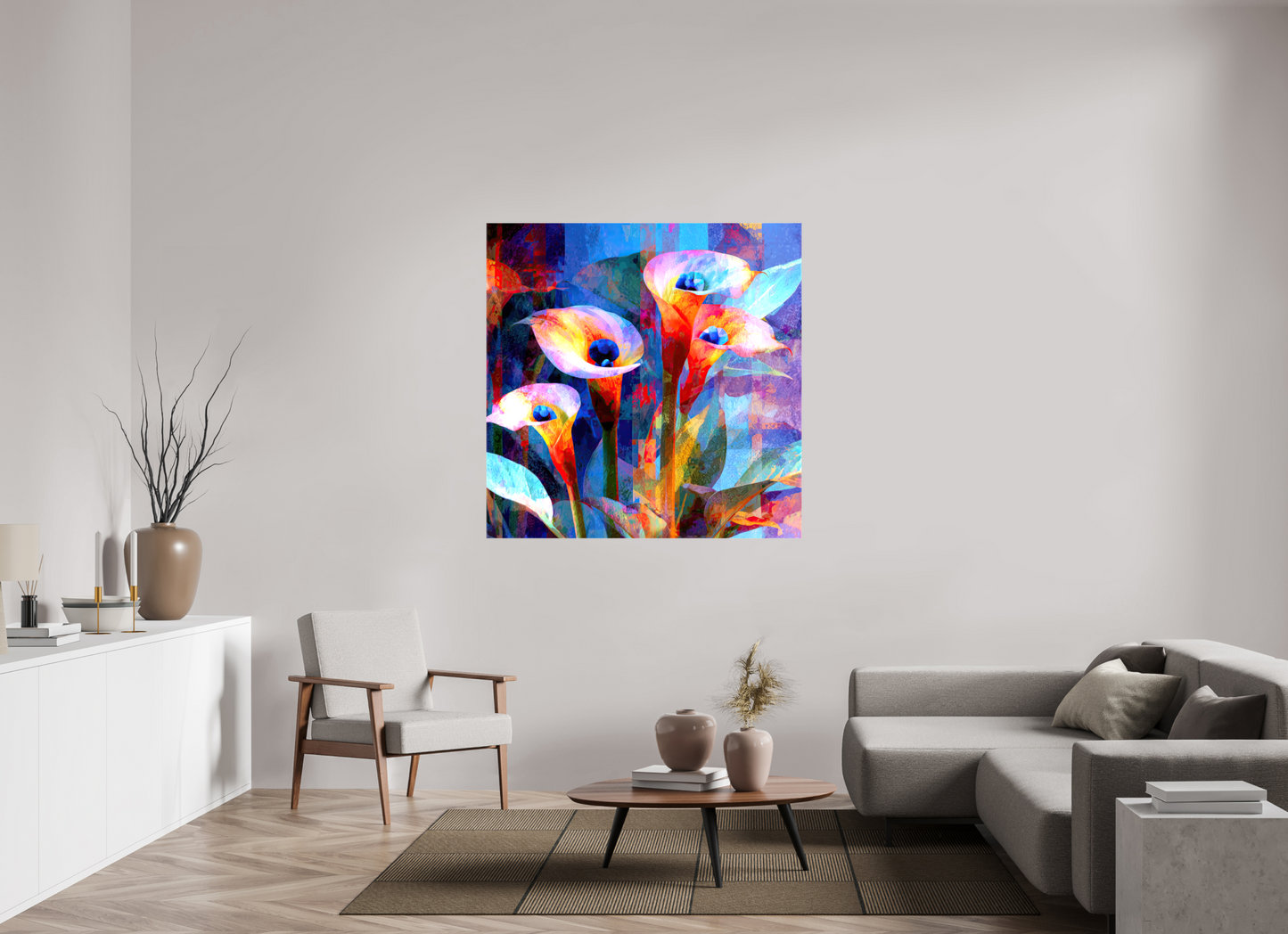 50 x 50″, Glossy Canvas Abstract Calla Lily Flowers