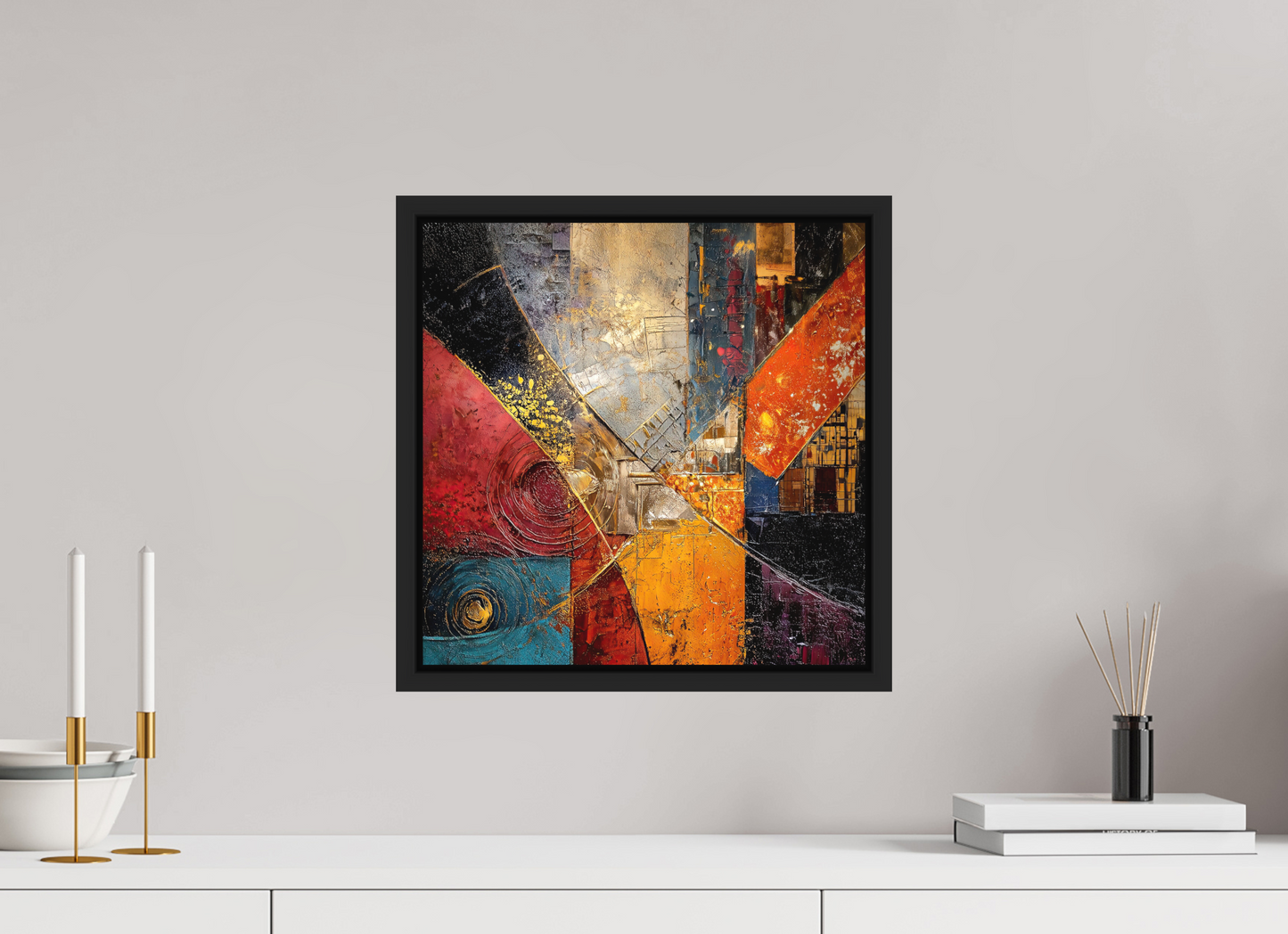 15 x 15″, Photo Print on Aluminum Backing with boarder Abstract Cracked Paint