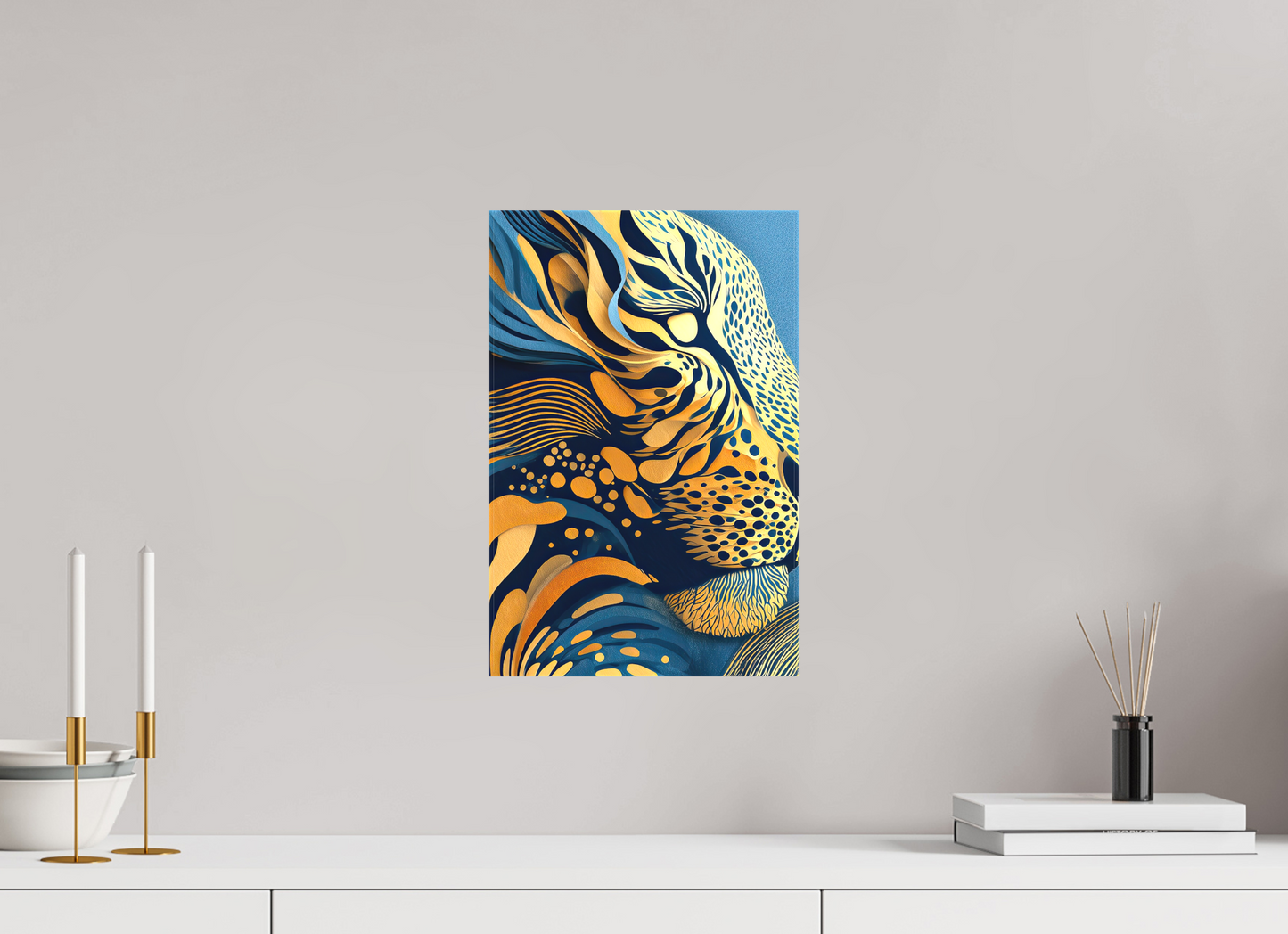 10 x 15.2″, Textile on Canvas Yellow & Blue Cheetah