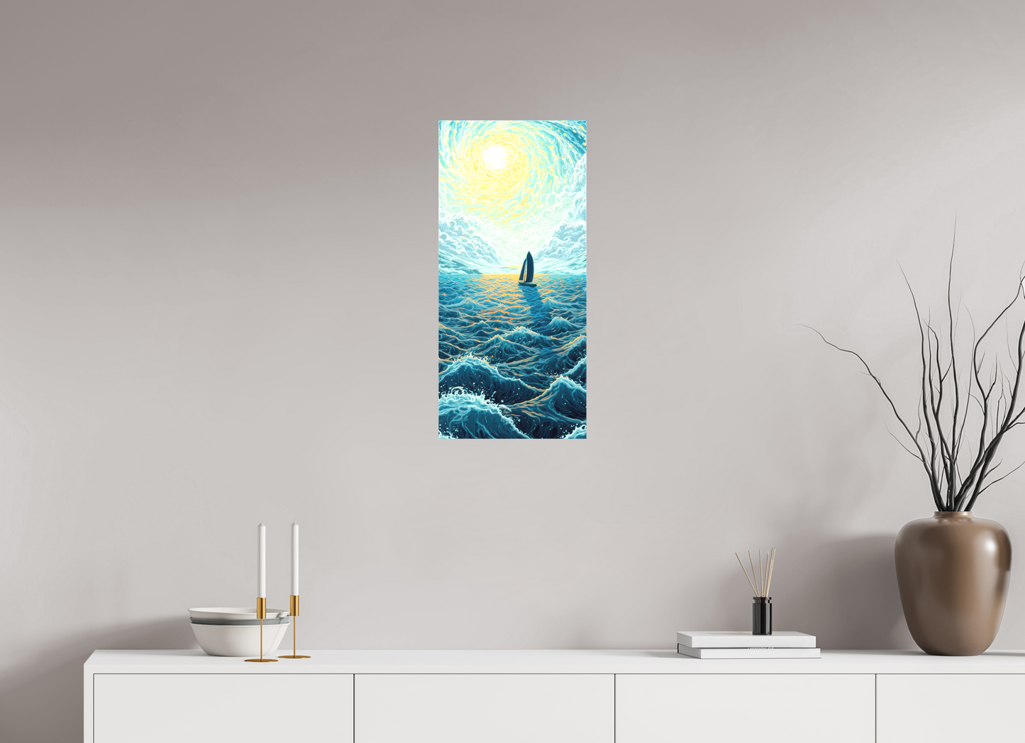 12 x 26.3″, Textile on Canvas Sail to the Sun