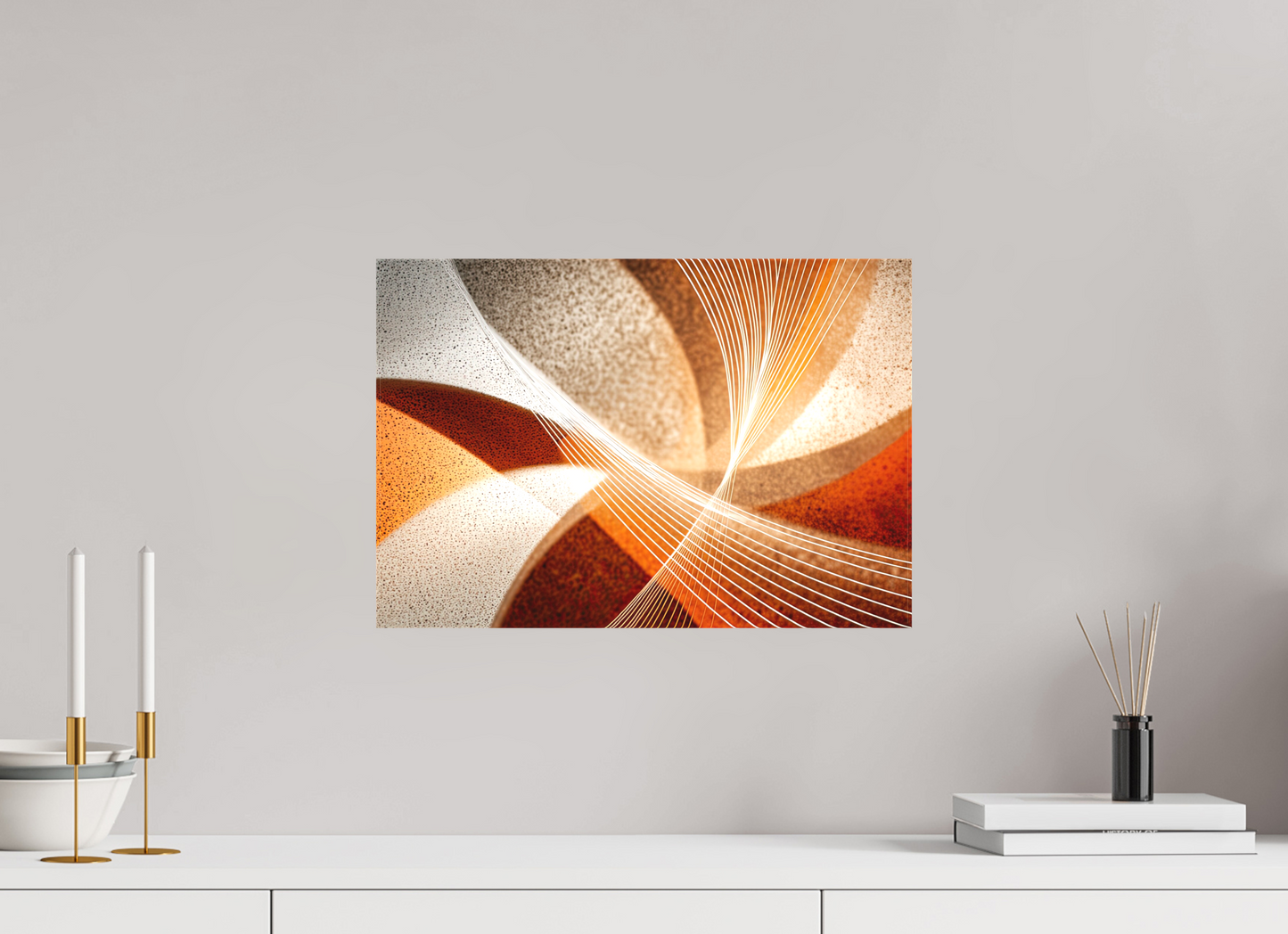 17.6 x 12″, Textile on Canvas Orange & White Swirl