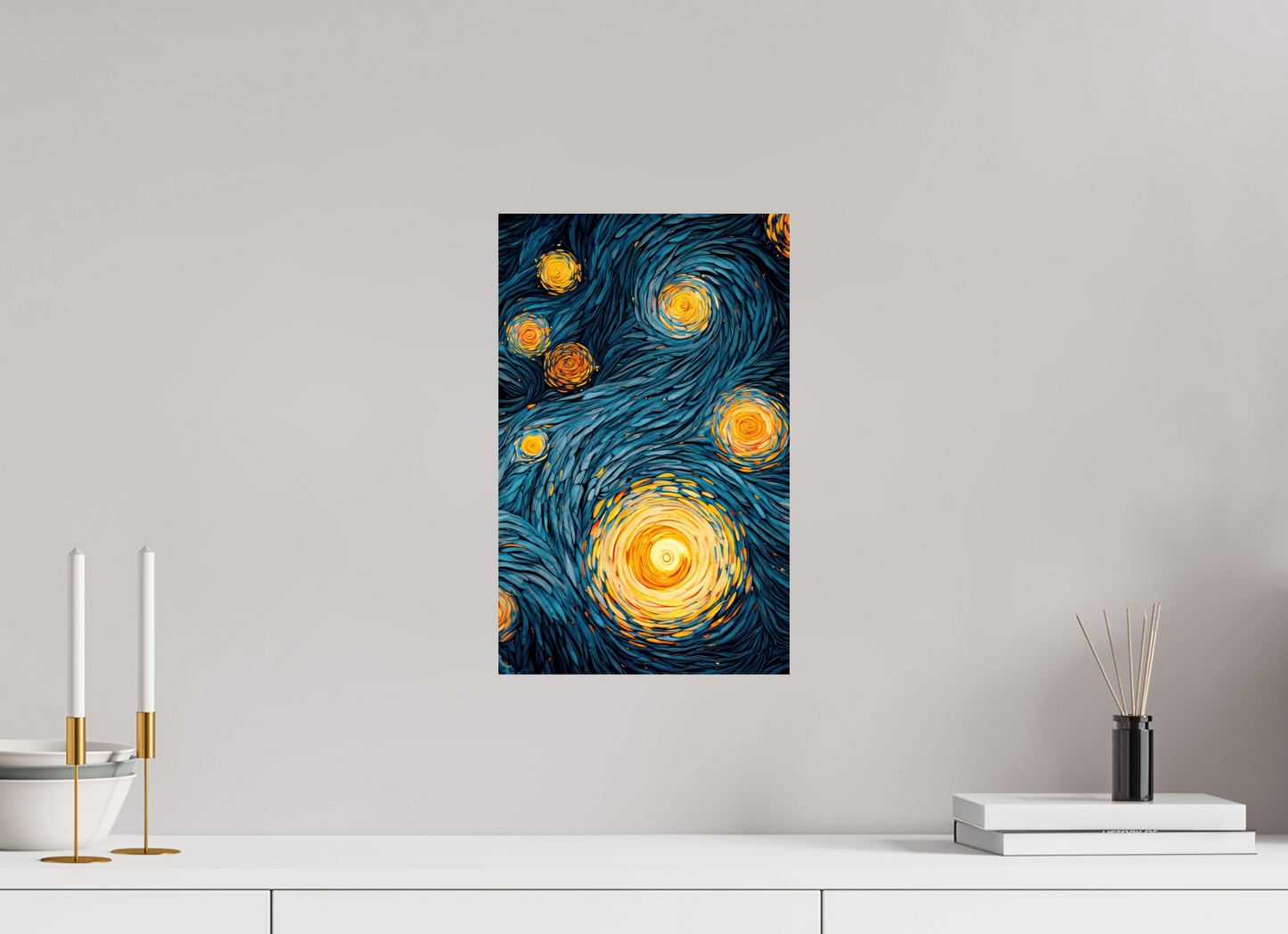 10 x 15.8″, Fine Art Print On Aluminum Dibond Abstract Blue & Yellow Swirls 2
