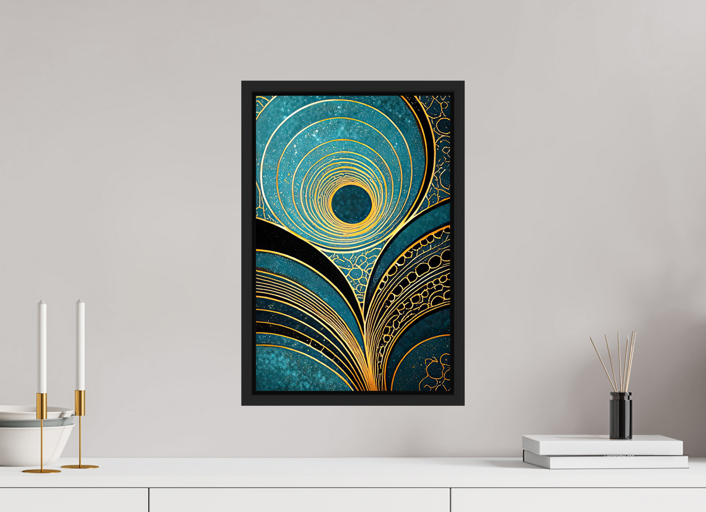 12 x 18.3″, Fine Art Print on Aluminum Dibond with Boarder Art Deco Teal 1