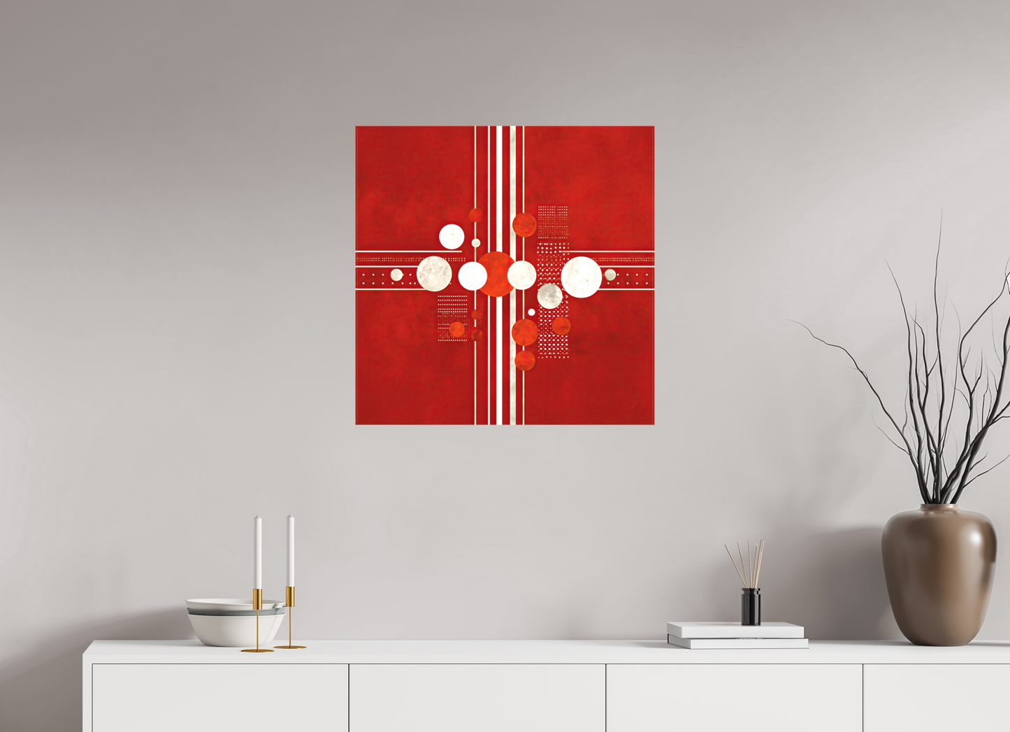 25 x 25″, Textile on Canvas White Line 2