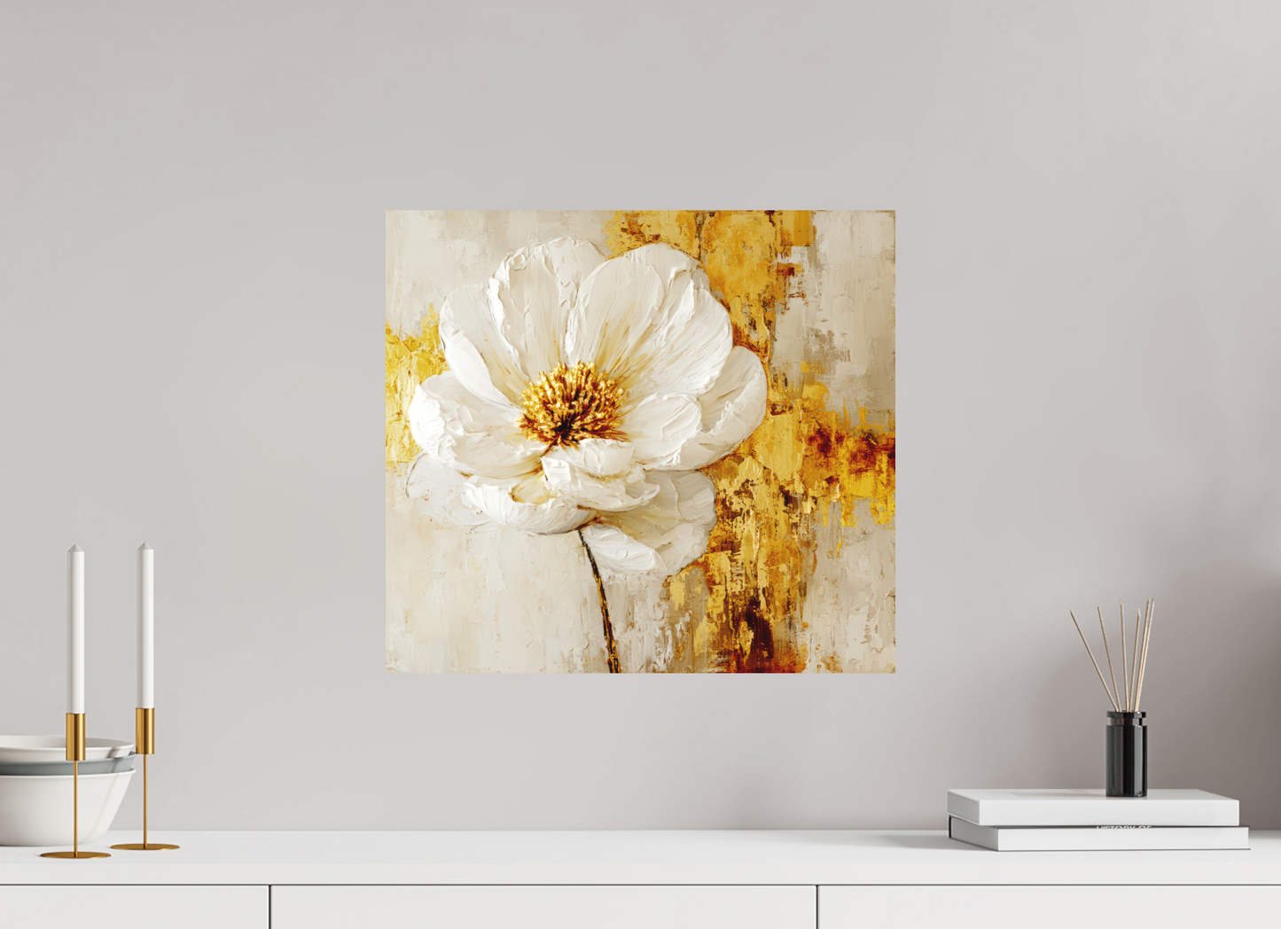17.6 x 16″, Photo Print on Aluminum Backing White and Gold Flower 3