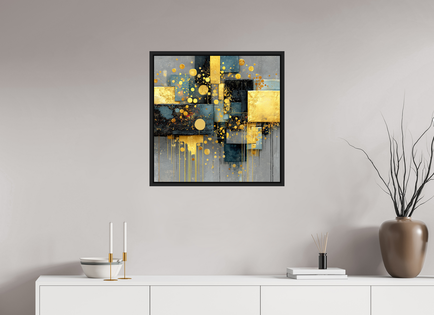 25 x 25″, Fine Art Print on Aluminum Dibond with Boarder Abstract Gold
