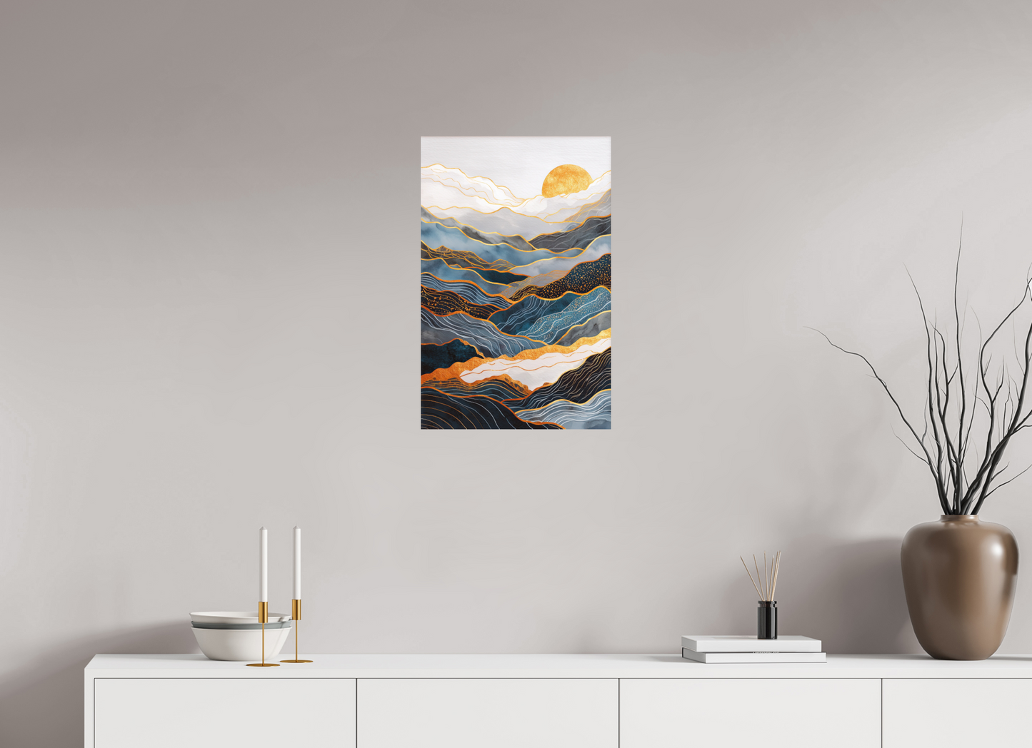 16 x 24.6″, Photo Print on Aluminum Backing Abstract Art Deco Mountains