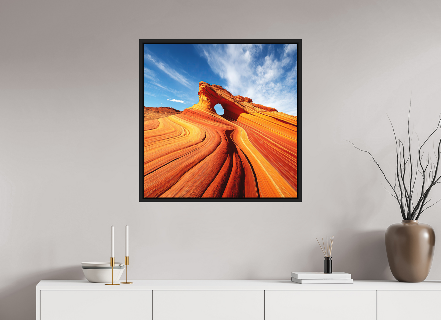 30 x 30″, Photo Print on Aluminum Backing with boarder Desert Rock Formation